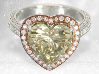 Ring: moderner Fancy-Diamantring mit extrem seltenen grünlichen Diamanten von 5,5ct, GIA