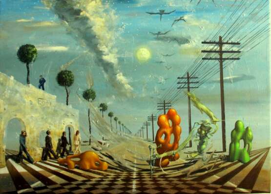 Telegraph road Öl auf Leinwand Surrealismus Ukraine 2022 - Foto 1