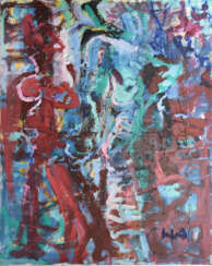 WALDEMAR KUFNER, "Abstrakte Acrylmalerei in rot, grün und blau", Acryl auf Leinwand, 1991.