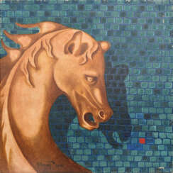 ALBERTO DE PIETRI, "Das blaue Pferd", Mischtechnik auf Leinwand, 1952. unten links signiert mit "A. Depietri 52VM".
