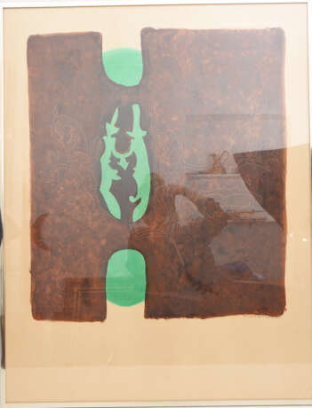 K.WERNER, Abstrakte Komposition in Grün und Braun, Acryl auf Bütte, 20. Jahrhundert - photo 1