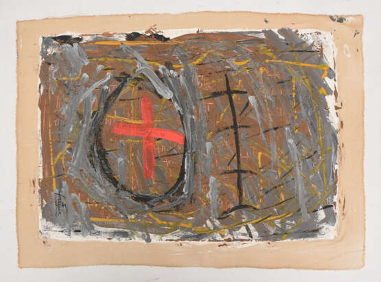 UNBKANNTER KÜNSTLER, Abstraktion mit rotem Kreuz, signiert mit Tapies, 20. Jahrhundert - фото 2