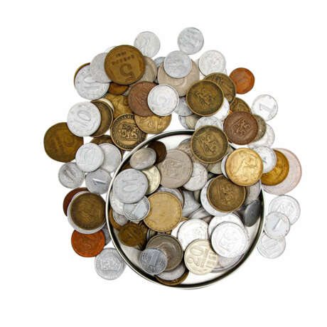 Kleines Täschchen, befüllt mit diversen Münzen, darunter viele Kursmünzen - Foto 5