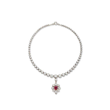 VICTORIAN DIAMOND AND RUBY RIVIÈRE NECKLACE AND PENDANT - photo 1