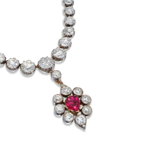 VICTORIAN DIAMOND AND RUBY RIVIÈRE NECKLACE AND PENDANT - Foto 4