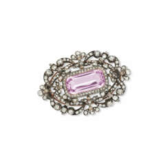 LATE 19TH CENTURY PINK TOPAZ AND DIAMOND BROOCH