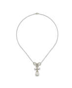 Perle Naturelle. MID 20TH CENTURY NATURAL PEARL AND DIAMOND NECKLACE