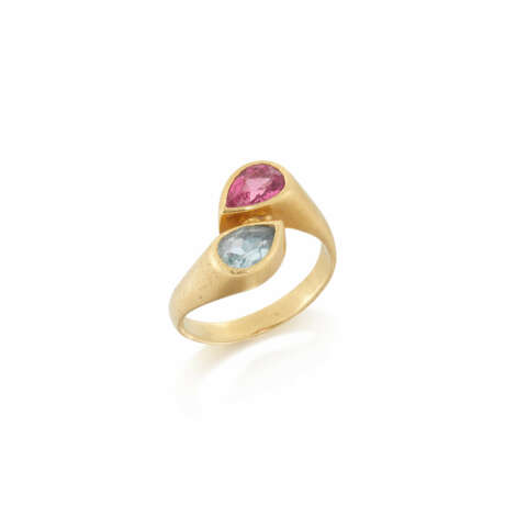 CARTIER AQUAMARINE AND PINK SAPPHIRE TOI ET MOI RING - photo 1