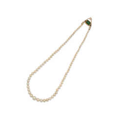 LATE 19TH CENTURY NATURAL PEARL AND EMERALD NECKLACE