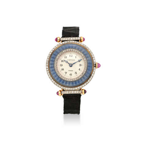 CARTIER EARLY 20TH CENTURY ENAMEL AND DIAMOND COCKTAIL WATCH - photo 1