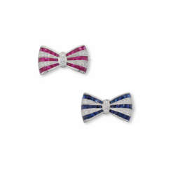 NO RESERVE | SAPPHIRE, RUBY AND DIAMOND BOW BROOCHES