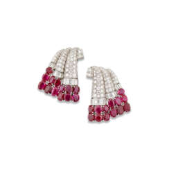 ART DECO RUBY AND DIAMOND CLIP BROOCHES