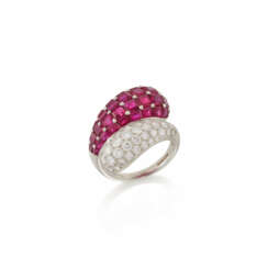 CARTIER RUBY AND DIAMOND CROSSOVER RING