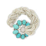 TURQUOISE, DIAMOND AND CULTURED PEARL BRACELET - фото 1