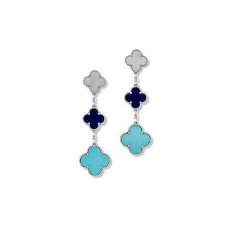 VAN CLEEF & ARPELS MOTHER OF PEARL, LAPIS LAZULI AND TURQUOISE 'ALHAMBRA' EARRINGS - photo 1