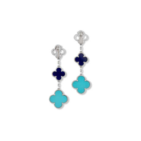 VAN CLEEF & ARPELS MOTHER OF PEARL, LAPIS LAZULI AND TURQUOISE 'ALHAMBRA' EARRINGS - photo 3