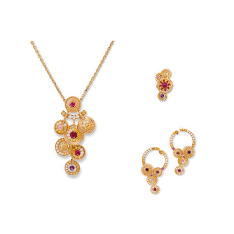 BOUCHERON GEM SET AND DIAMOND 'SHEHERAZADE' NECKLACE, EARRING AND RING SUITE - photo 1