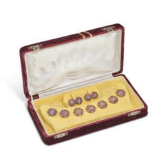 SYNTHETIC RUBY AND DIAMOND SHERWANI BUTTONS AND CUFFLINKS