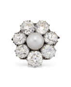 Perle Naturelle. ANTIQUE PEARL AND DIAMOND BROOCH