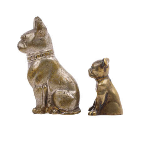 Zwei Bronzefiguren sitzender Bulldoggen - Foto 2