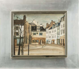 Georges Damin (1942 Lyon). Strassenszene mit Galerie