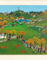 Lisa Kreitmeir (1935 Oberammergau). 'Volksmarsch im Vorgebirge'