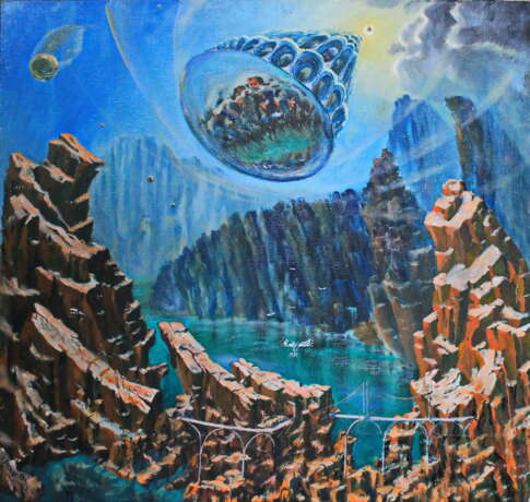 “Invasion” Canvas Oil paint Surrealism Landscape painting 1994 - photo 1