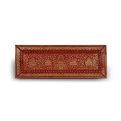 A RARE ENGRAVED AND GILT-DECORATED RED-LACQUERED WOOD SUTRA COVER