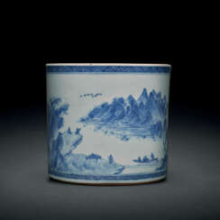 A RARE BLUE AND WHITE ‘MASTER OF THE ROCKS’ BRUSH POT