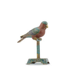 A RARE CLOISONN&#201; ENAMEL MODEL OF A PARROT AND STAND