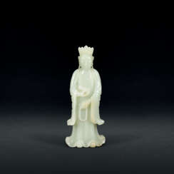 A PALE GREENISH-WHITE JADE CARVING OF A BODHISATTVA