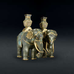 A MAGNIFICENT PAIR OF CLOISONN&#201; ENAMEL FIGURES OF CAPARISONED ELEPHANTS