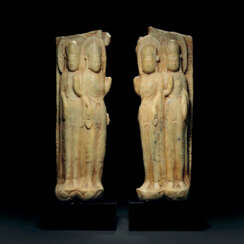 A PAIR OF MARBLE BODHISATTVA GROUPS