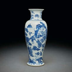 A RARE LARGE BLUE AND WHITE &#39;EIGHTEEN SCHOLARS’ BALUSTER VASE