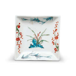 A SMALL ENAMELLED SQUARE DISH