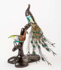 2 PEACOCKS ON WOODEN BRANCH