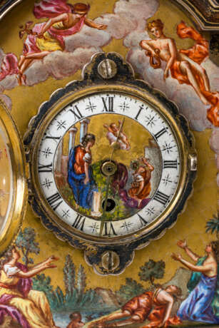 RARE MINIATURE ENAMELLED TABLE CLOCK WITH MYTHOLOGICAL SCENES - photo 9