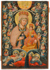 VERY FINELY PAINTED AND RARE GREEK ICON SHOWING THE MOTHER OF GOD 'NEVER WITHERING ROSE' WITH PROPHETS