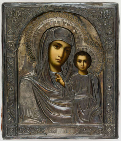 RUSSIAN ICON WITH SILVER OKLAD SHOWING THE MOTHER OF GOD KAZANSKAYA - Foto 1