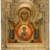 RUSSIAN ICON WITH FIREGILDED SILVER OKLAD SHOWING THE MOTHER OF GOD ZNAMENIE - photo 1