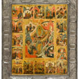 VERY FINELY PAINTED RUSSIAN ICON WITH AMAZING SILVER PLATED BASMA SHOWING THE FEASTDAYS - Foto 1