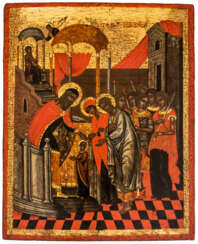 FINELY PAINTED GREEK ICON SHOWING THE PRESENTATION OF MARY INTO THE TEMPLE