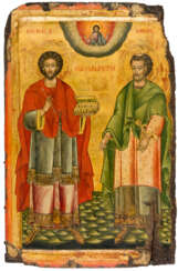 MONUMENTAL GREEK ICON SHOWING ST. COSMAS AND ST. DAMIAN