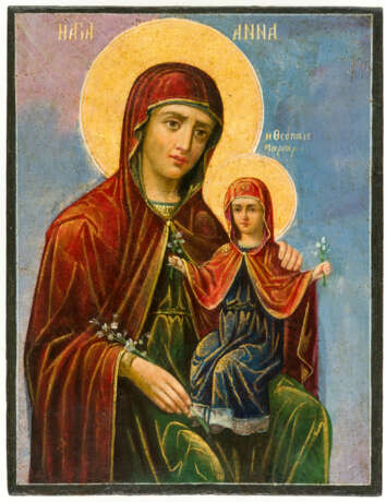 RARE GREEK ICON SHOWING ST. ANNA AND HER DAUGHTER MARY - photo 1