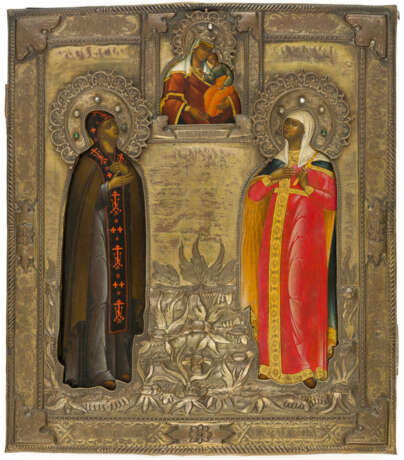 LARGE RUSSIAN ICON SHOWING THE MOTHER OF GOD 'DELIVERANCE OF THE SUFFERING FROM DISTRESS', ST. EUDOKIA AND ST. THEODOSIA - фото 2