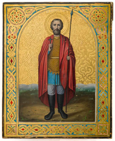 RUSSIAN GOLDGROUND ICON SHOWING ST. THEODORE TIRON - фото 1