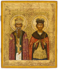 RUSSIAN GOLDGROUND ICON SHOWING ST. VLADIMIR AND ST. ALEXANDER NEVSKY