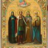 RUSSIAN GOLDGROUND ICON SHOWING ST. MONK JOHN, ST. ALEXANDER NEVSKY, ST. TATYANA AND ANOTHER SAINT - photo 1