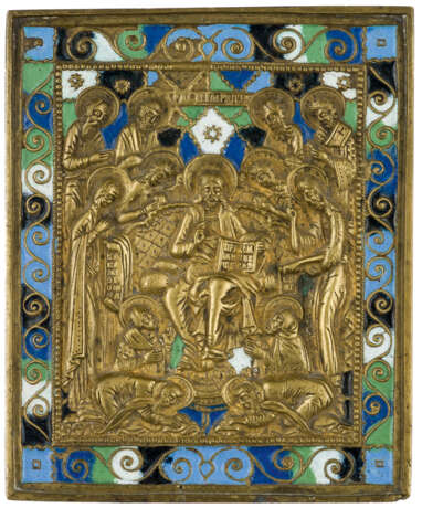 FIVE TIMES ENAMELLED RUSSIAN METAL ICON SHOWING THE ENLARGED DEESIS - photo 1