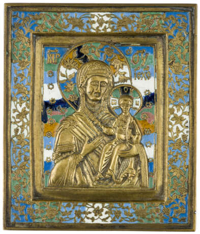 SIX TIMES ENAMELLED RUSSIAN METAL ICON SHOWING THE MOTHER OF GOD SMOLENSKAYA - photo 1